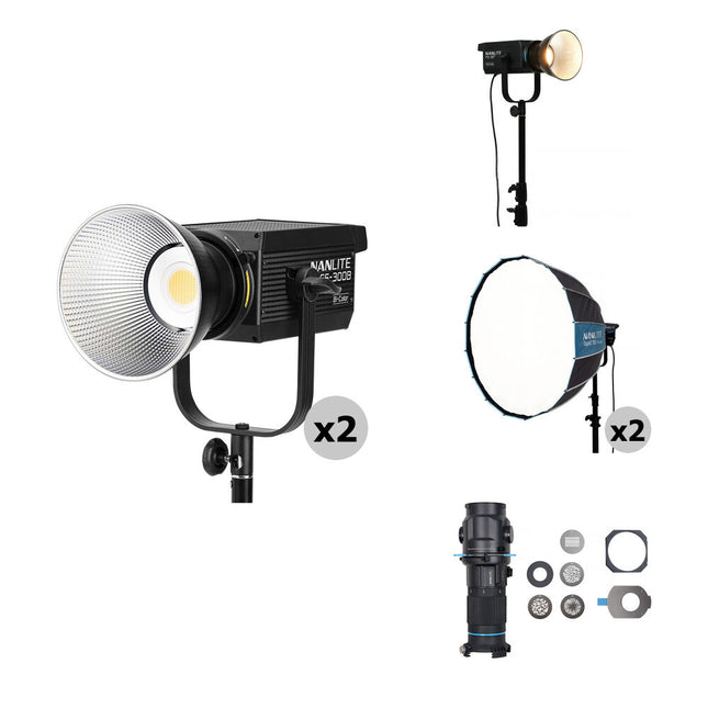 Nanlite FS-300B FS-300C Kit de 3 Luces LED Bi-Color RGB con Softbox 35"