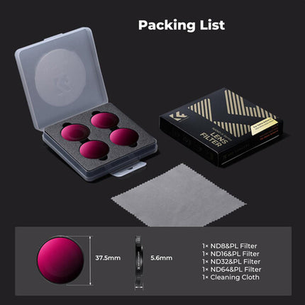 K&F Concept Kit Filtros ND PL para DJI Action 6 37.5mm 4 piezas