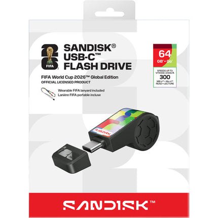SanDisk 64GB USB-C 3.2 Gen 1 Memoria Flash Edición FIFA 2026 con Lanyard