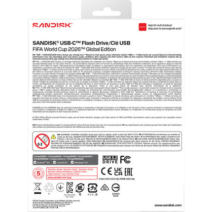 SanDisk 64GB USB-C 3.2 Gen 1 Memoria Flash Edición FIFA 2026 con Lanyard