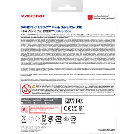 SanDisk 128GB USB-C 3.2 Gen 1 Memoria USB FIFA World Cup 2026 Edición US