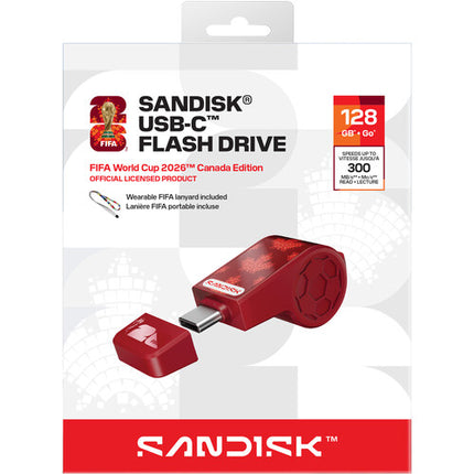 SanDisk 128GB USB-C 3.2 Gen 1 Memoria Flash FIFA World Cup 300MB/s con Lanyard