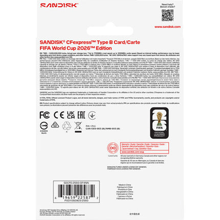 SanDisk 256GB Extreme PRO CFexpress Tipo B Tarjeta de Memoria FIFA 2026 Velocidad 1700 MB/s