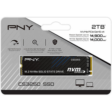 PNY 2TB CS3250 NVMe PCIe 5.0 M.2 SSD Interno 2280 14900MB/s Lectura