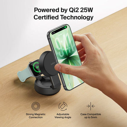 Belkin UltraCharge Pro Cargador Magnético Convertible 2 en 1 Qi2 25W con Adaptador 45W