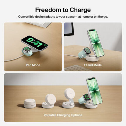 Belkin UltraCharge Pro Cargador Magnético Convertible Qi2 25W con Cargador Apple Watch y Adaptador 45W