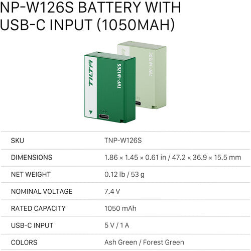 Tilta Kit Baterías NP-W126S 1050mAh con Cargador USB 2 Bahías Verde Bosque