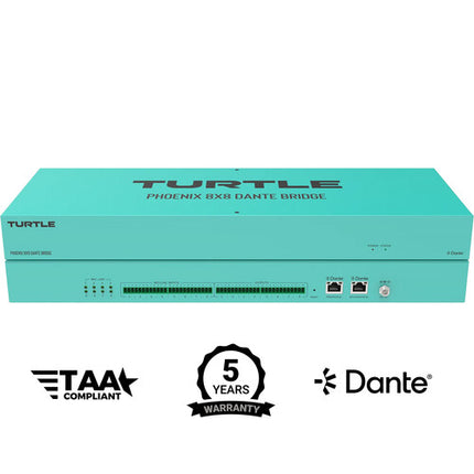 Turtle AV Phoenix 8x8 Dante Puente de Audio con DSP y PoE Plus