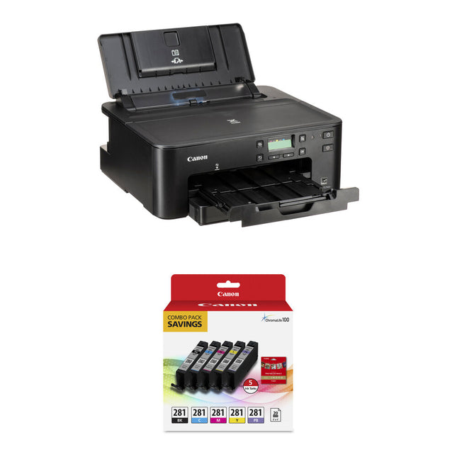 Impresora fotográfica inalámbrica Canon PIXMA TS702a 4800x1200 dpi y dúplex automático con combo tinta CLI-281 y papel 5x5 pulgadas