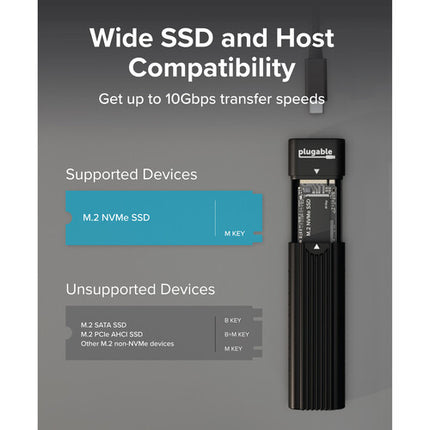 Plugable USB-A y C 3.2 Gen 2 Caja para M.2 NVMe Soporta 2280 900 MB/s