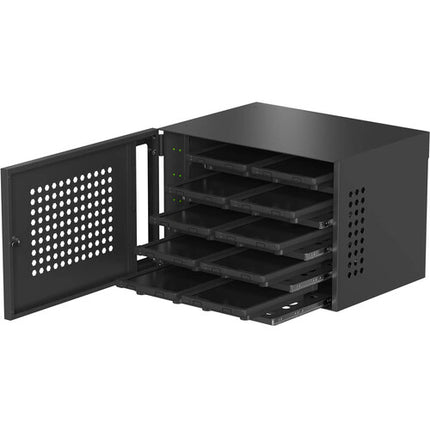 CTA Digital Locking Charging Cabinet para Carga Inalámbrica 10 Dispositivos 5 Estantes Deslizantes