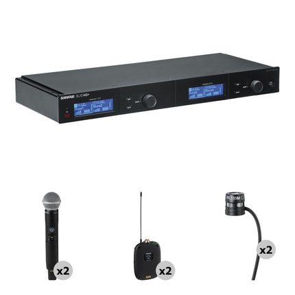 Shure SLXD4Q+ receptor inalámbrico digital 4 canales con 2 SLXD2+ SM58 2 SLXD1+ y 2 micrófonos lavalier WL185m