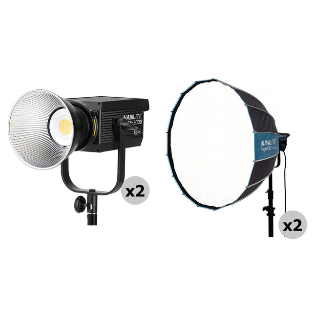 Nanlite FS-300B Monolight LED Bi-Color Kit 2 luces 2700-6500K 38720 Lux Softbox 35"