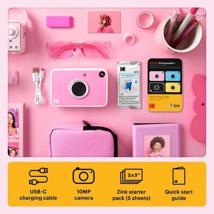 Kodak PRINTOMATIC+ Cámara Instantánea Digital 10MP Impresiones 2x3 pulgadas Rosa