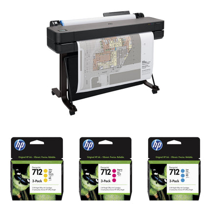 HP DesignJet T630 36" Plotter de gran formato impresión 2400x1200 dpi kit 9 tintas 712