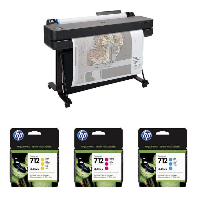 HP DesignJet T630 36" Plotter de gran formato impresión 2400x1200 dpi kit 9 tintas 712
