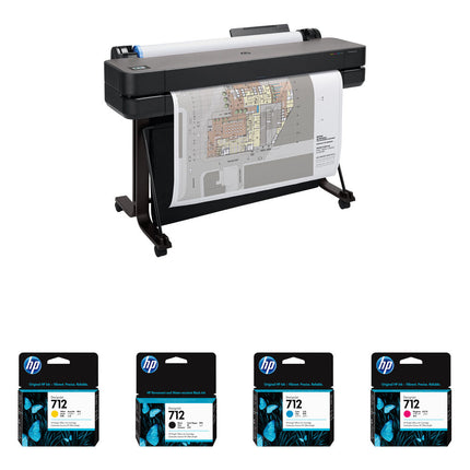 HP DesignJet T630 Impresora Gran Formato 36" Resolución 2400x1200 dpi Kit 4 Cartuchos 712