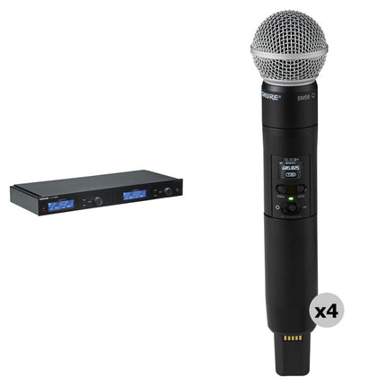 Shure SLXD4Q+ receptor inalámbrico digital cuádruple con cuatro transmisores SLXD2+ SM58 rango 138 MHz