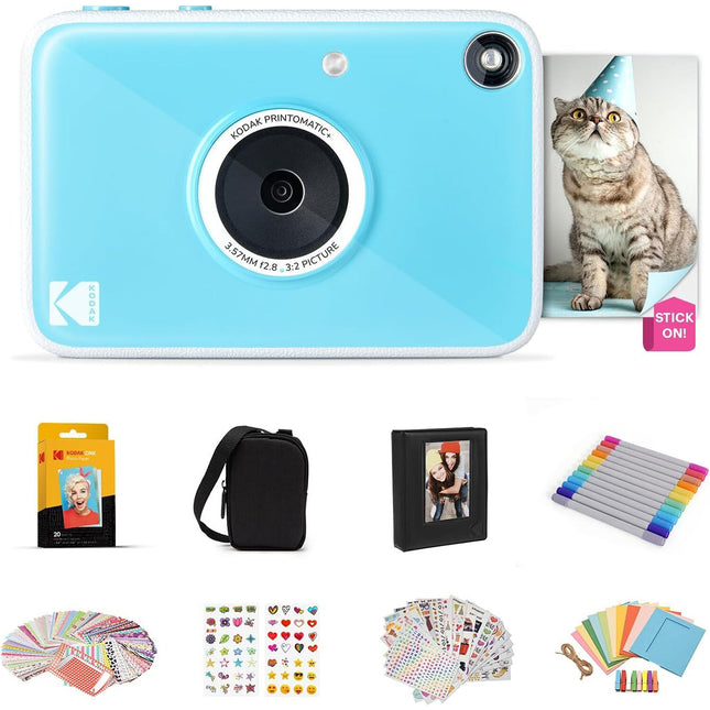 Kodak PRINTOMATIC+ Cámara Digital Instantánea 10MP con Papel ZINK 20 hojas y Estuche Azul
