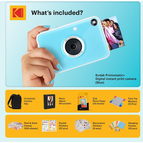 Kodak PRINTOMATIC+ Cámara Digital Instantánea 10MP con Papel ZINK 20 hojas y Estuche Azul