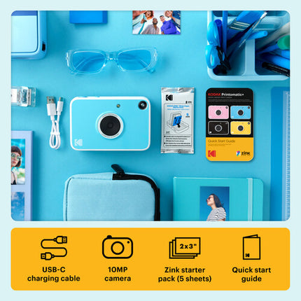 Kodak PRINTOMATIC+ Cámara Digital Instantánea 10MP con Papel ZINK 20 hojas y Estuche Azul