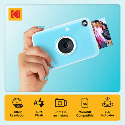 Kodak PRINTOMATIC+ Cámara Digital Instantánea 10MP con Papel ZINK 20 hojas y Estuche Azul