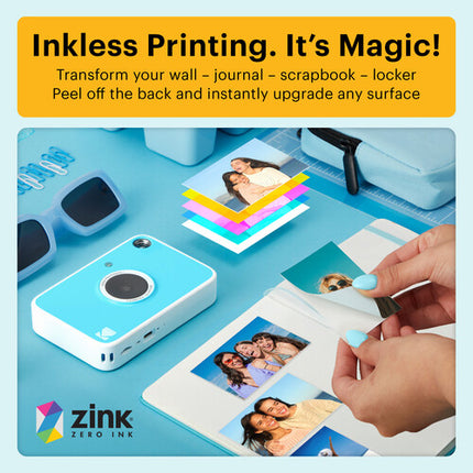 Kodak PRINTOMATIC+ Cámara Digital Instantánea 10MP con Papel ZINK 20 hojas y Estuche Azul