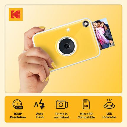 Kodak PRINTOMATIC+ Cámara Instantánea Digital 10MP con Papel ZINK 20 Hojas y Estuche Amarilla