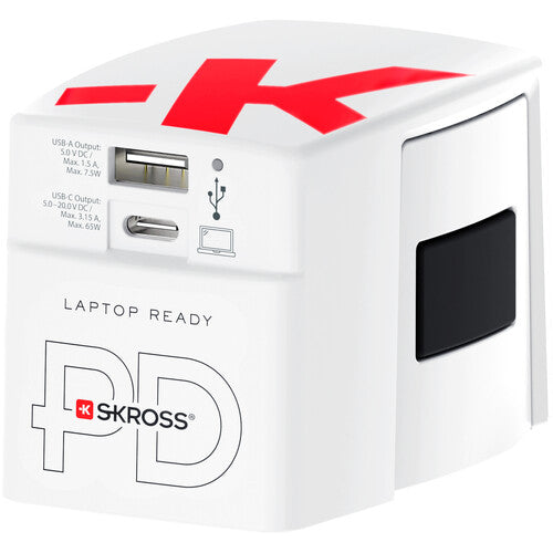 Adaptador de corriente mundial SKROSS 2 puertos 65W con cable USB-C