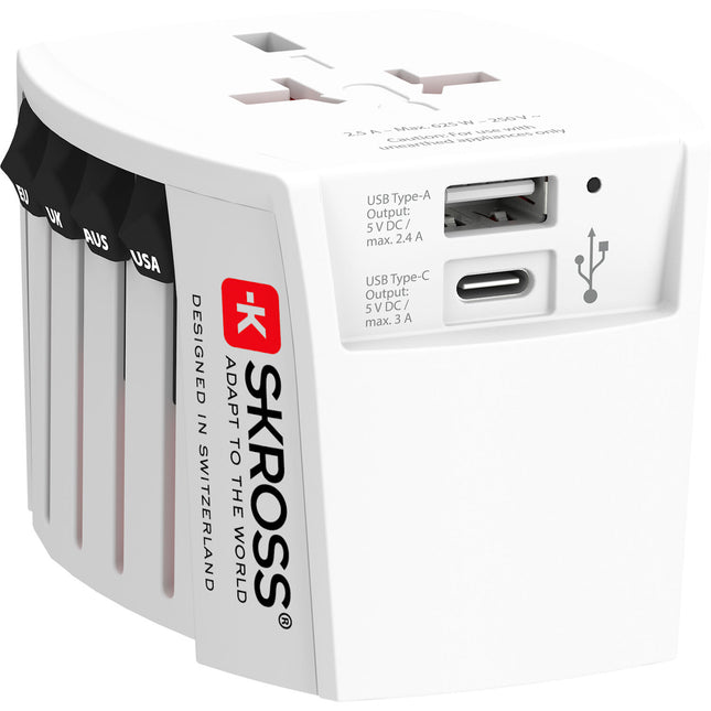 SKROSS MUV Adaptador de Corriente Universal con USB 15W USB-C y 12W USB-A