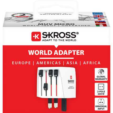 SKROSS MUV Adaptador de Corriente Universal con USB 15W USB-C y 12W USB-A