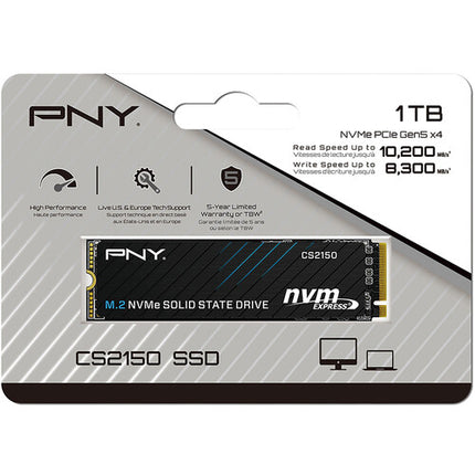 PNY 1TB CS2150 SSD Interno NVMe PCIe 5.0 M.2 2280 10200MB/s Lectura 8300MB/s Escritura con Garantía 5 Años