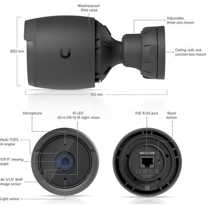 Ubiquiti UniFi G6 UHD Cámara Exterior 4K 3840x2160 98' Visión Nocturna