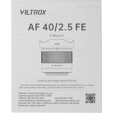 Viltrox AF 40mm f/2.5 FE Objetivo Sony E Full-Frame Distancia 1.1'