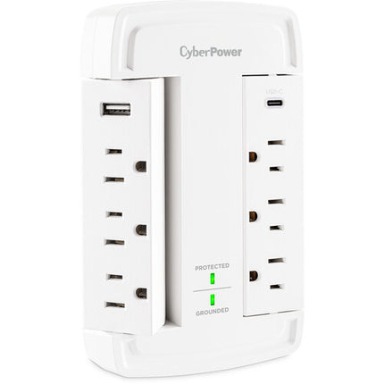 CyberPower Protector contra Sobretensiones 6 Enchufes 2400 Julios USB-A y USB-C Blanca