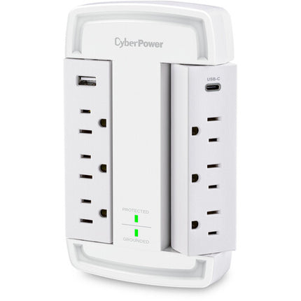 CyberPower Protector contra Sobretensiones 6 Enchufes 2400 Julios USB-A y USB-C Blanca