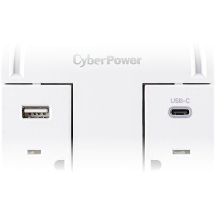 CyberPower Protector contra Sobretensiones 6 Enchufes 2400 Julios USB-A y USB-C Blanca