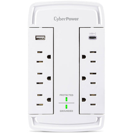 CyberPower Protector contra Sobretensiones 6 Enchufes 2400 Julios USB-A y USB-C Blanca
