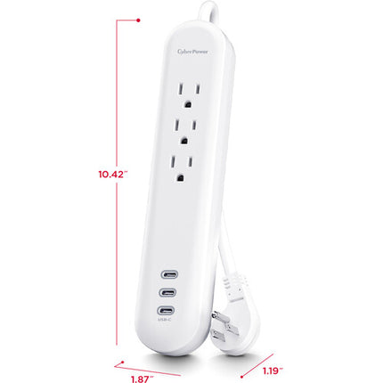 CyberPower P304UC3 Protector contra Sobretensiones 3 Salidas USB-C 30W Blanco