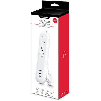 CyberPower P304UC3 Protector contra Sobretensiones 3 Salidas USB-C 30W Blanco