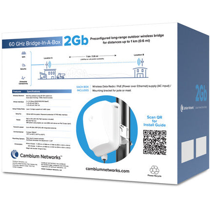 Cambium Bridge-In-a-Box 60GHz Puerto Ethernet 2.5G Rango 0.6 Milla