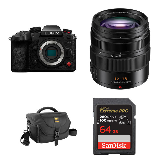 Panasonic LUMIX GH7 Cámara sin Espejo 25.2MP 4K60 12-35mm F2.8 Bundle Básico