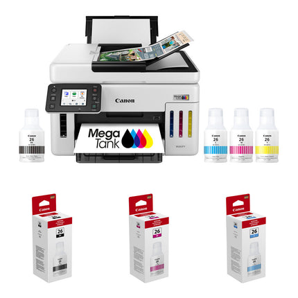Canon MAXIFY GX6120 Impresora Multifuncional Color Wireless con Tanque Mega 250 Hojas Kit de Tintas GI-26