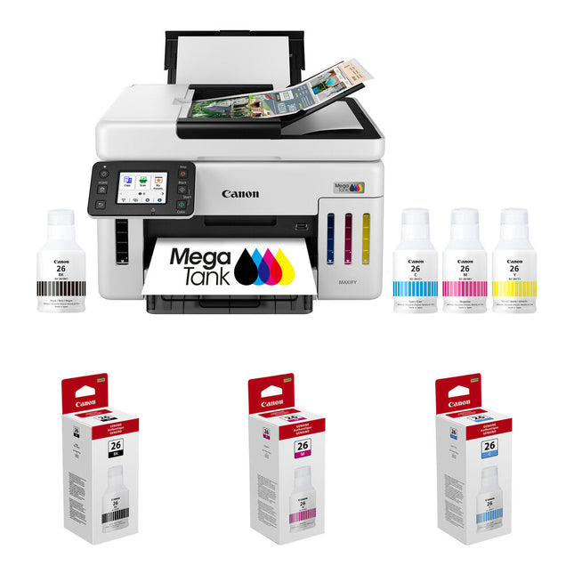 Canon MAXIFY GX6120 Impresora Multifuncional Color Wireless con Tanque Mega 250 Hojas Kit de Tintas GI-26