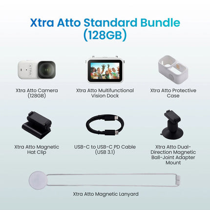 Xtra Atto Cámara de Acción 4K60 143° FOV 128GB con Vision Dock Multifuncional