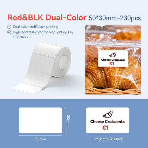 NIIMBOT B21 Pro Rollos de Papel Térmico 230 Etiquetas 2 x 1.2" Rojo y Negro