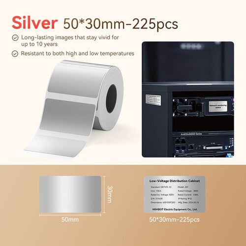 NIIMBOT Cinta térmica etiquetas de transferencia 225 plateadas 30 x 50 mm para impresoras serie M