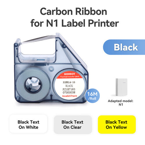 Cinta para impresora de etiquetas NIIMBOT N1 Carbon 52.5 pies negra