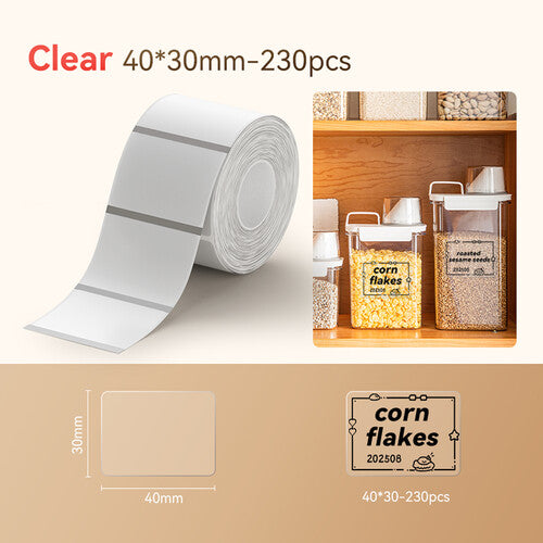 NIIMBOT Rollos de Papel Térmico con 230 Etiquetas Transparente 3x4 cm para Impresoras B-Series