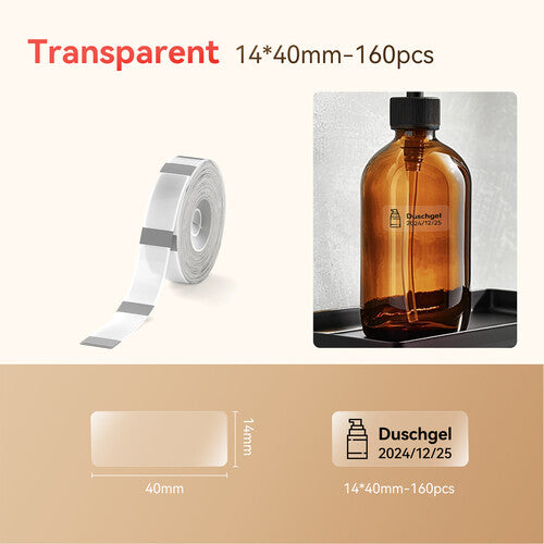NIIMBOT Rollo de Papel Térmico con 160 Etiquetas Claras 0.55 x 1.57 pulgadas para Impresoras de Etiquetas D/H-Series
